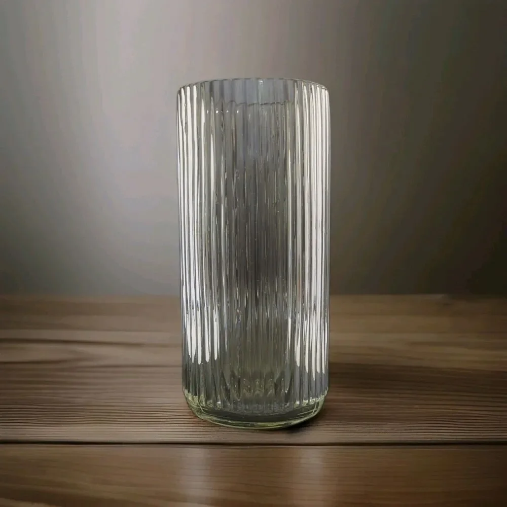 Clear Ribbed Glass Vase for Candles or Floral Displays - 10